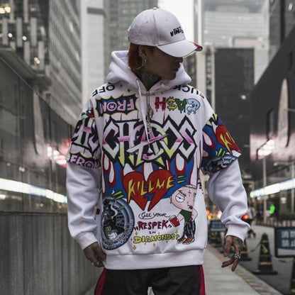 Men Fake 2 Pieces Hoodies For Men Letter Graffiti Harajuku High Street