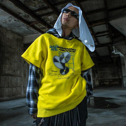 Hoodies Men Fake 2 Pieces Men Hooded Pullover Oversize Style Plaid
