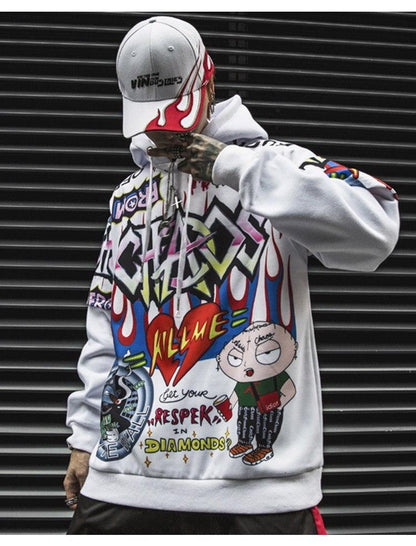 Men Fake 2 Pieces Hoodies For Men Letter Graffiti Harajuku High Street