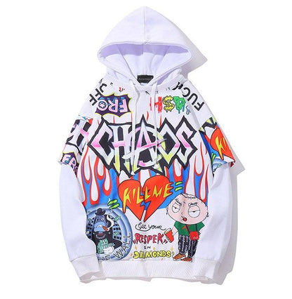 Men Fake 2 Pieces Hoodies For Men Letter Graffiti Harajuku High Street