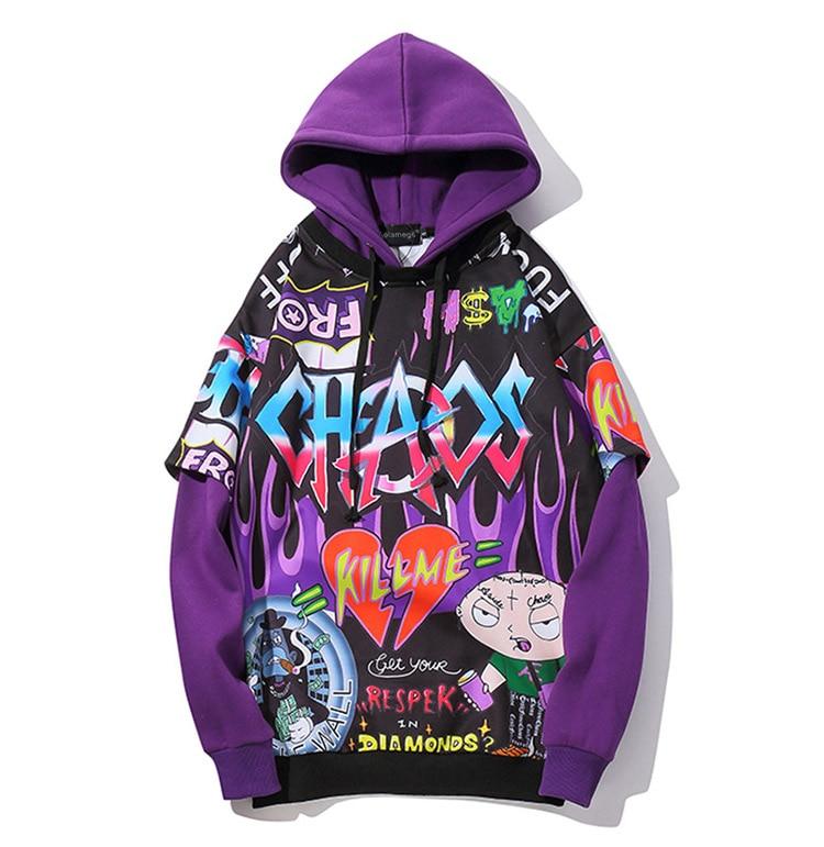 Men Fake 2 Pieces Hoodies For Men Letter Graffiti Harajuku High Street