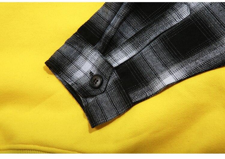 Hoodies Men Fake 2 Pieces Men Hooded Pullover Oversize Style Plaid