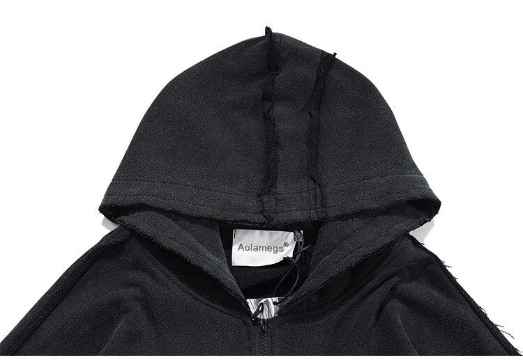 Patchwork Color Zipper Distressed Hoodie