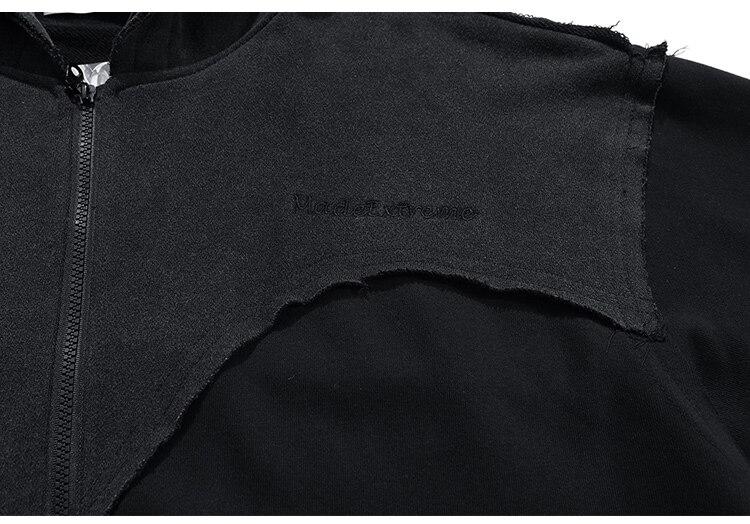 Patchwork Color Zipper Distressed Hoodie