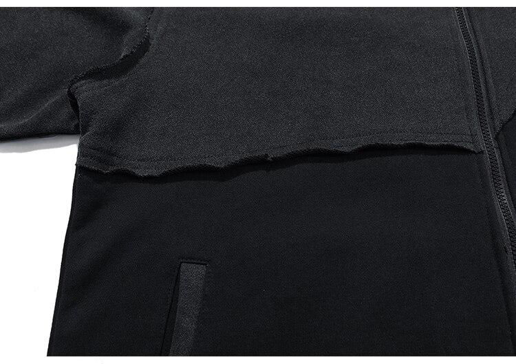 Patchwork Color Zipper Distressed Hoodie