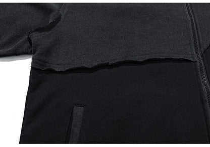 Patchwork Color Zipper Distressed Hoodie