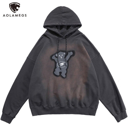 Men Funny Bear Letter Print Hoodie Sweatshirt Men Casual Cozy