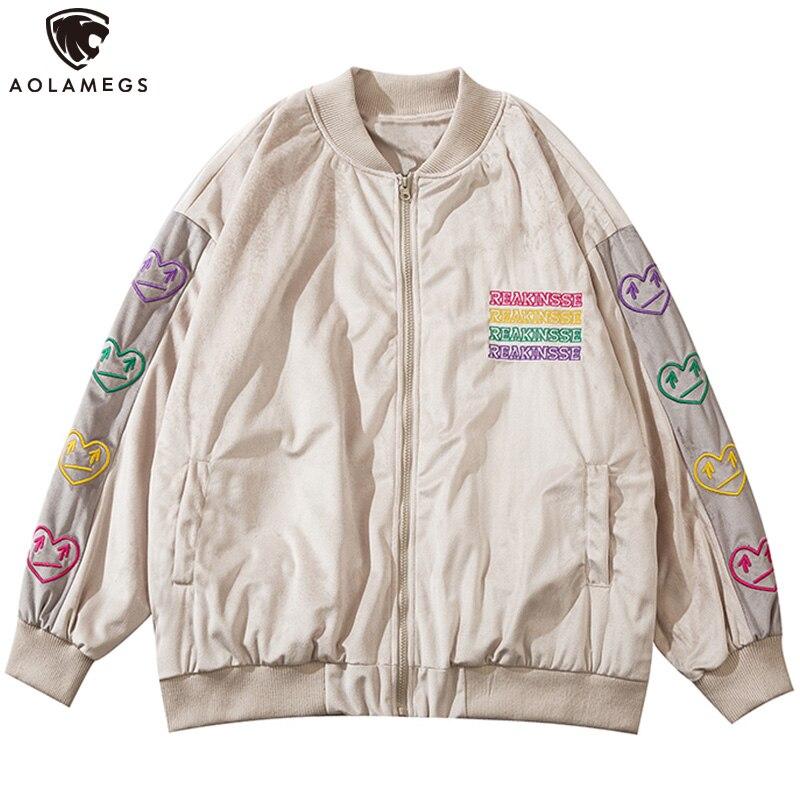 Unisex Baseball Jacket Colorful Heart Embroidery Patchwork