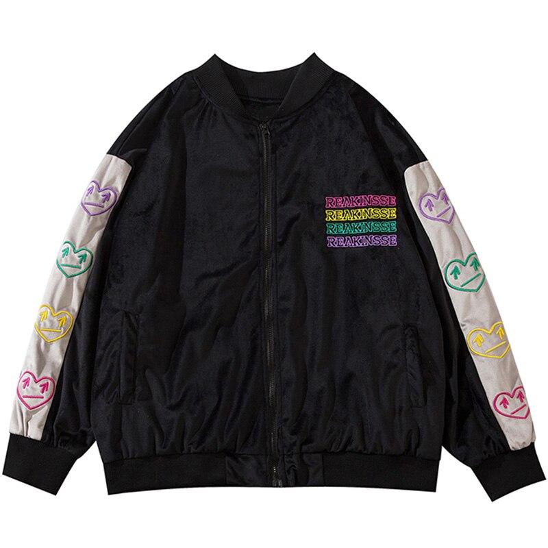 Unisex Baseball Jacket Colorful Heart Embroidery Patchwork