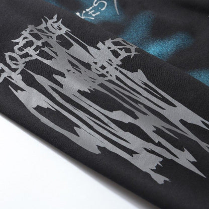 Colorful Drawstring Punk Robot Print Hoodie Sweatshirt Men Loose
