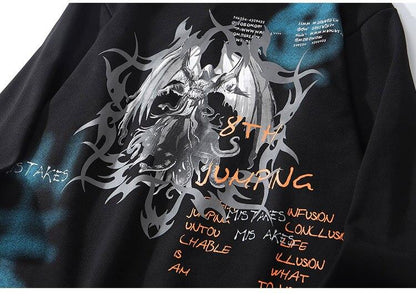 Colorful Drawstring Punk Robot Print Hoodie Sweatshirt Men Loose