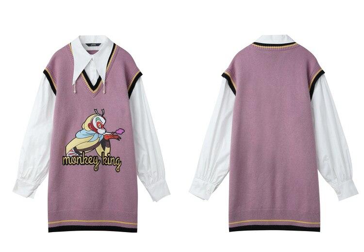 Monkey King Print Casual 2-IN-1 Dresses Women,Winter ELF Vintage