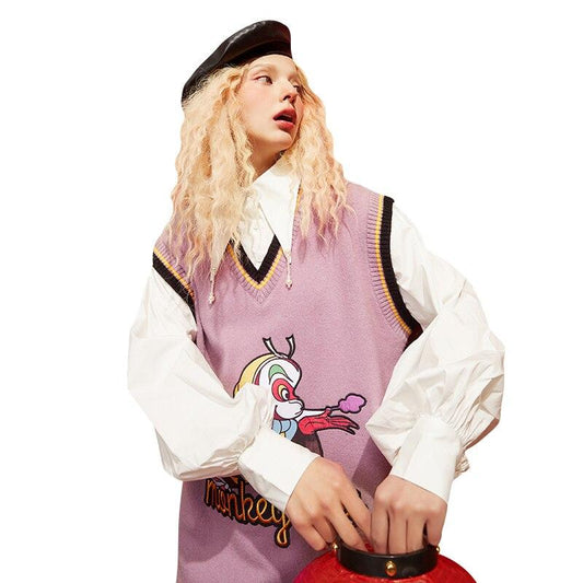 Monkey King Print Casual 2-IN-1 Dresses Women,Winter ELF Vintage