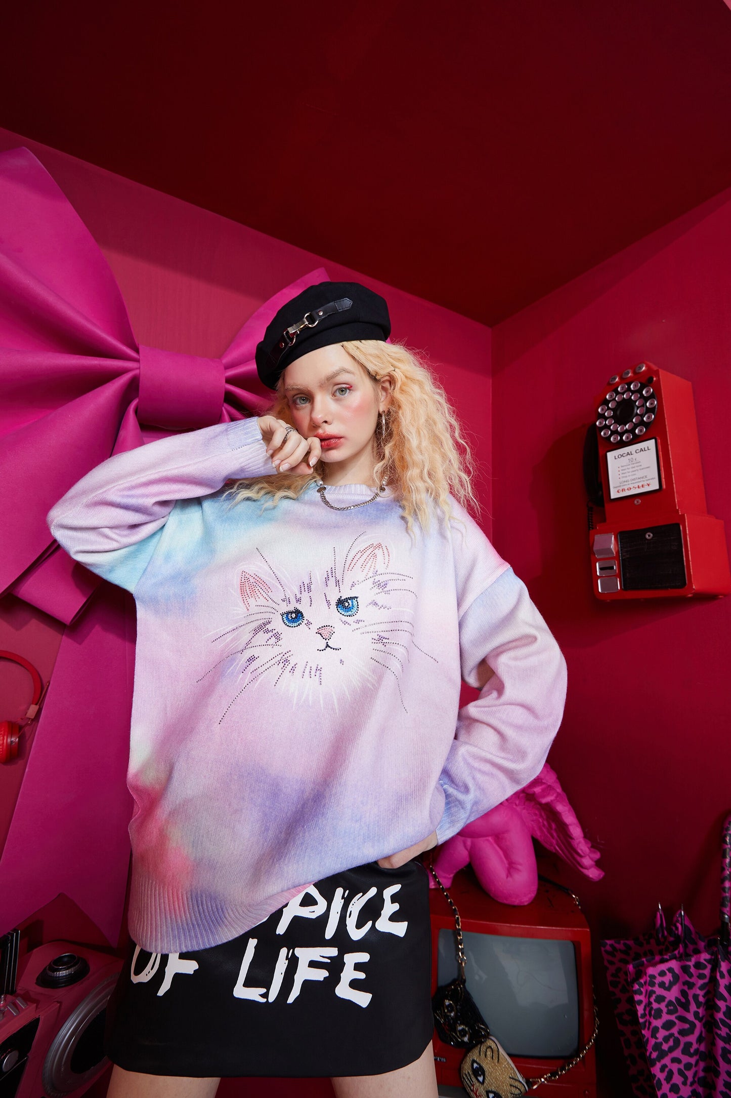 Cat Tie Dye Knit Pullover