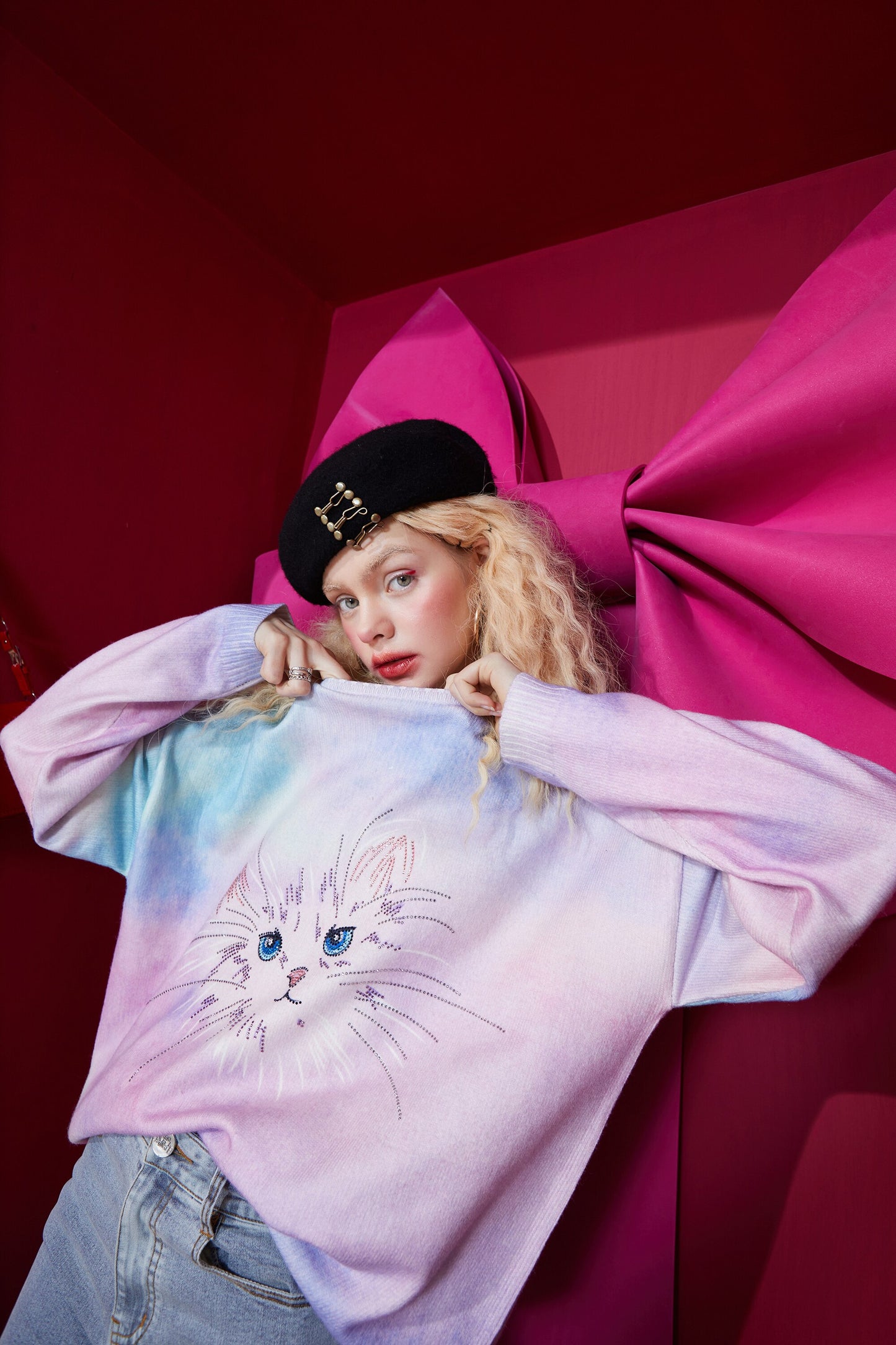 Cat Tie Dye Knit Pullover