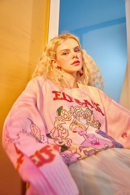 Harajuku Cartoon Jacquard Casual Pullover Knit Sweaters Women,Spring