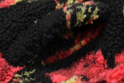 Rose Jacquard Zipper Oversize Women Teddy Jacket,Spring Vintage Full