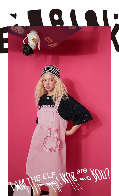 Solid Pure High Waist Casual Women Overall Skirts,Spring ELF Vintage