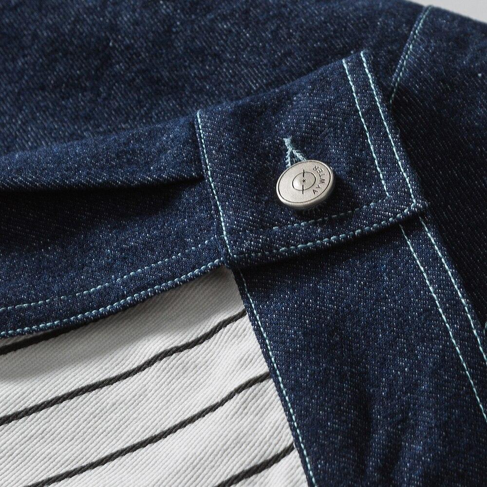 Denim Jacket Men Color Block Patchwork Embroidery Multi-Pocket Cargo