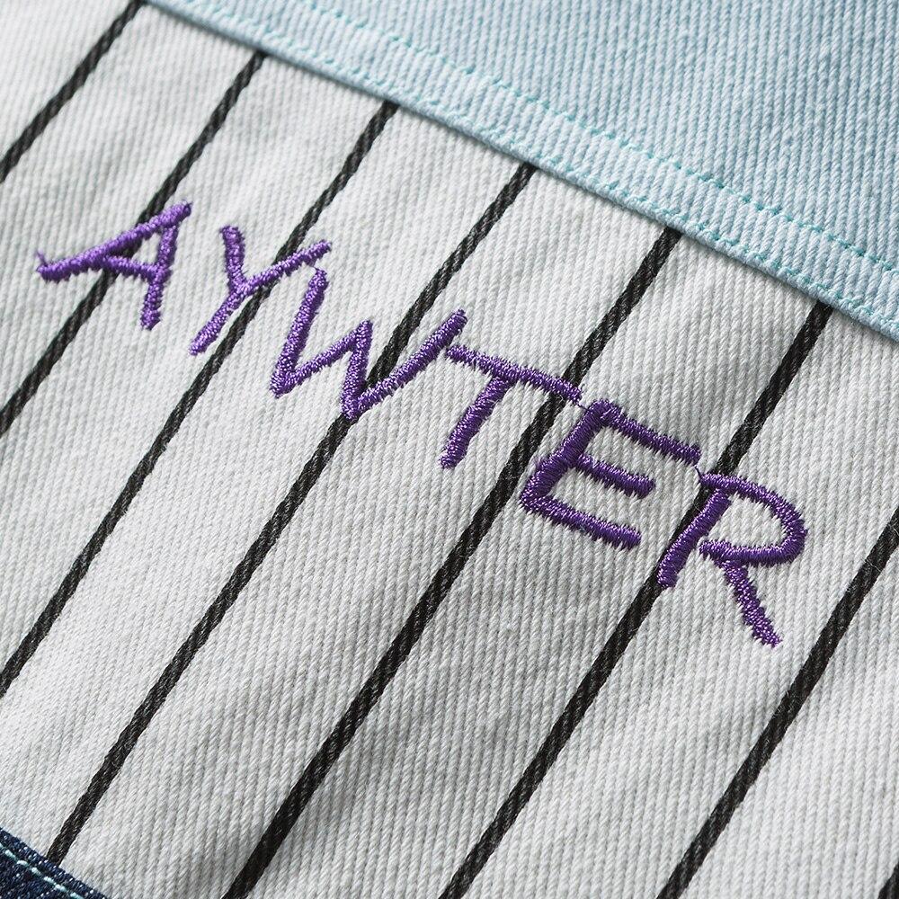 Denim Jacket Men Color Block Patchwork Embroidery Multi-Pocket Cargo