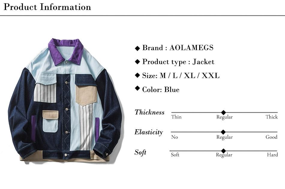 Denim Jacket Men Color Block Patchwork Embroidery Multi-Pocket Cargo