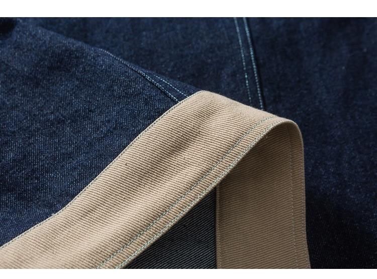 Denim Jacket Men Color Block Patchwork Embroidery Multi-Pocket Cargo
