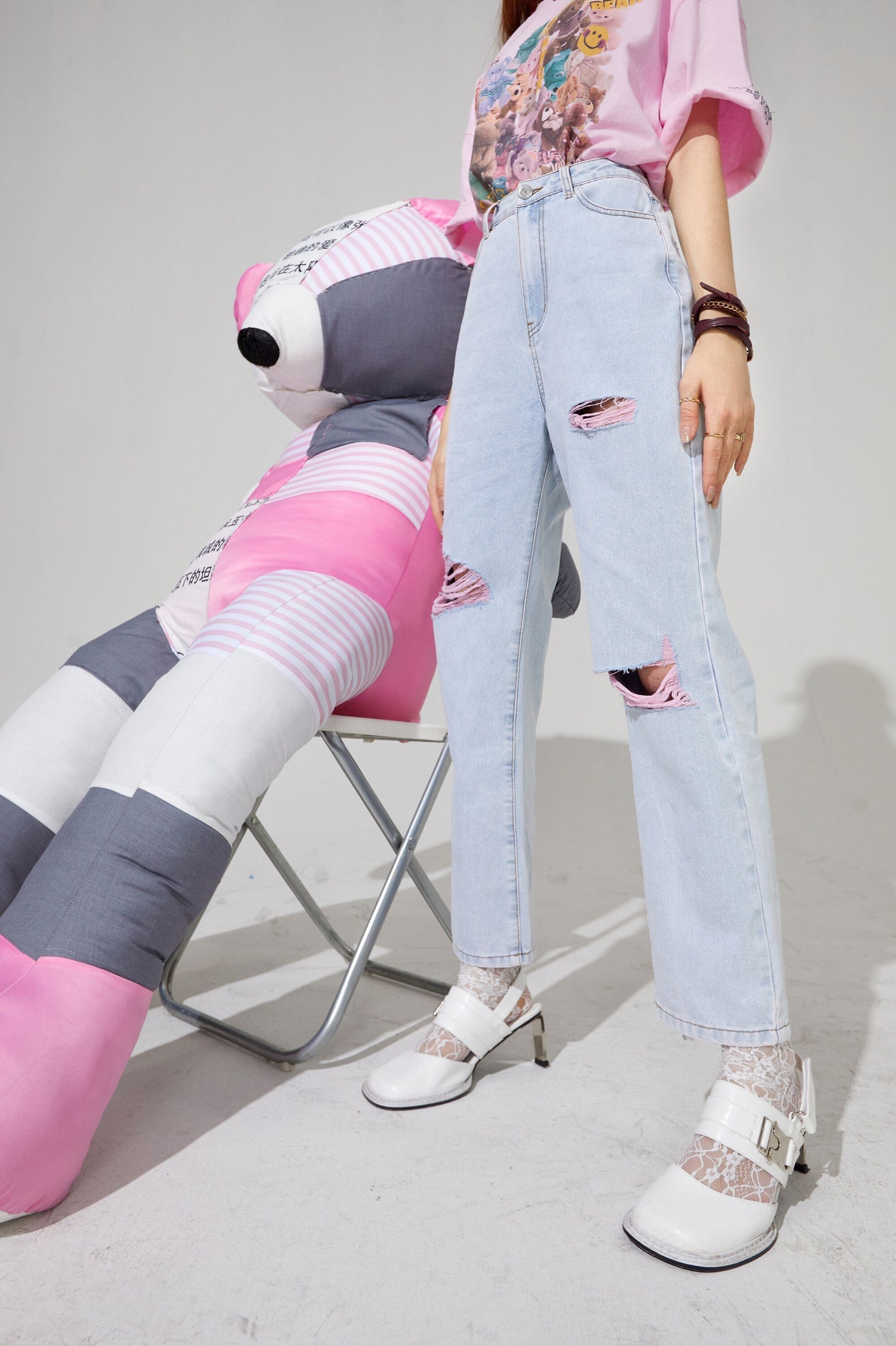 Solid High Waist Washed Casual Denim Jeans Women,Summer Pure Ripped