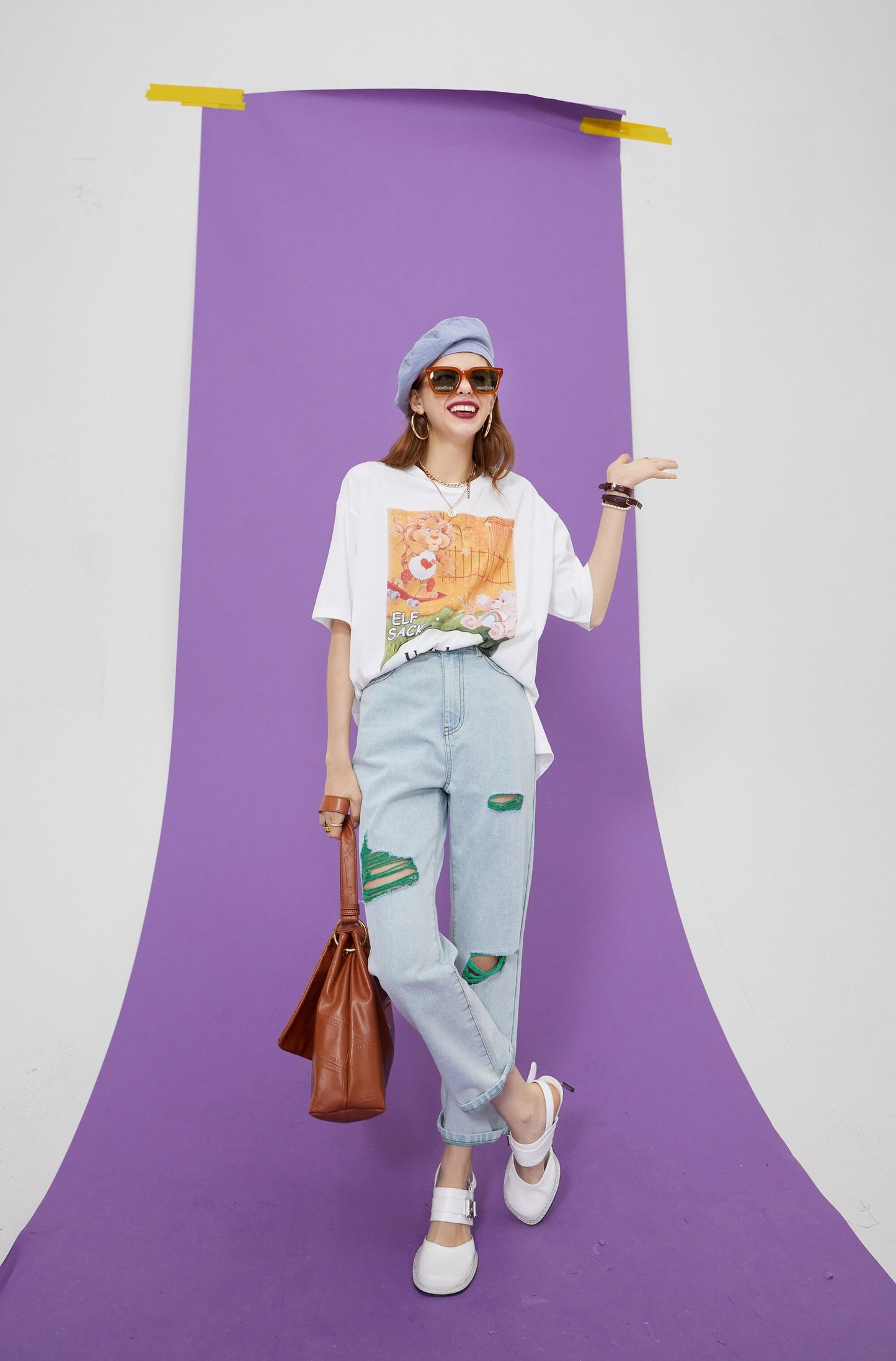 Solid High Waist Washed Casual Denim Jeans Women,Summer Pure Ripped