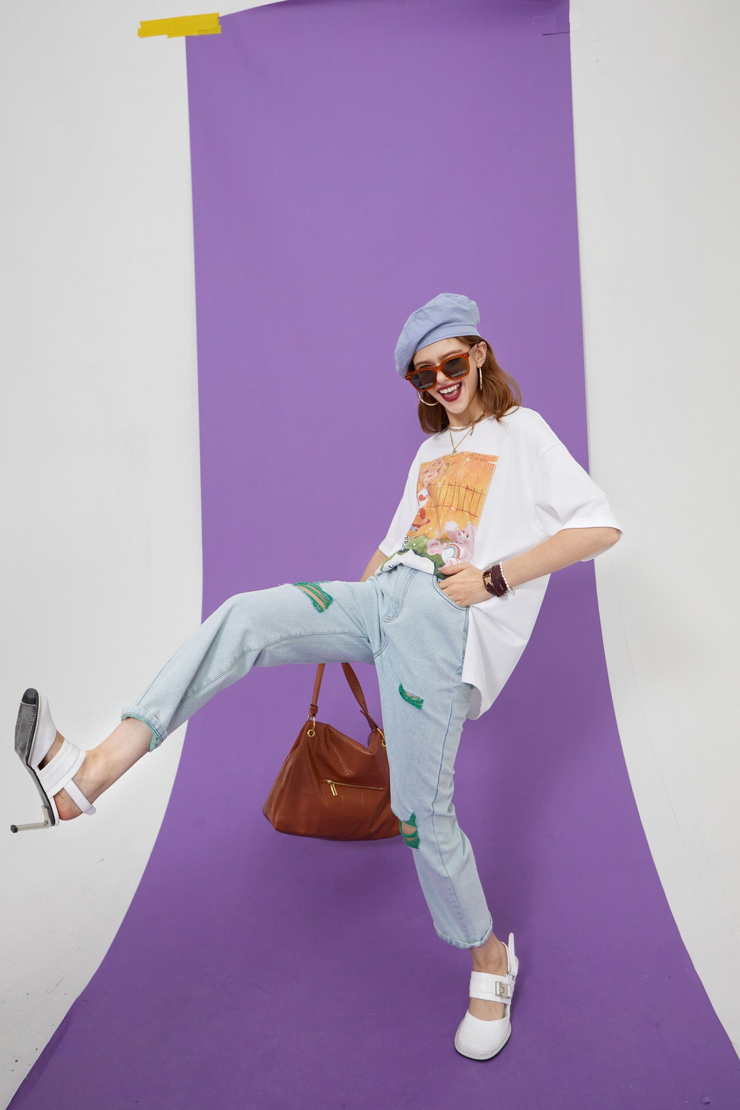 Solid High Waist Washed Casual Denim Jeans Women,Summer Pure Ripped