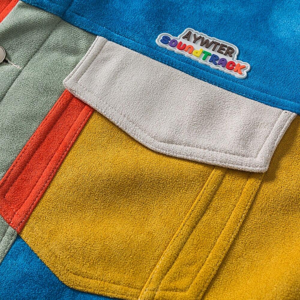 Jackets Retro Hit Color Patchwork Multi-Pocket Varsity Jacket Coat