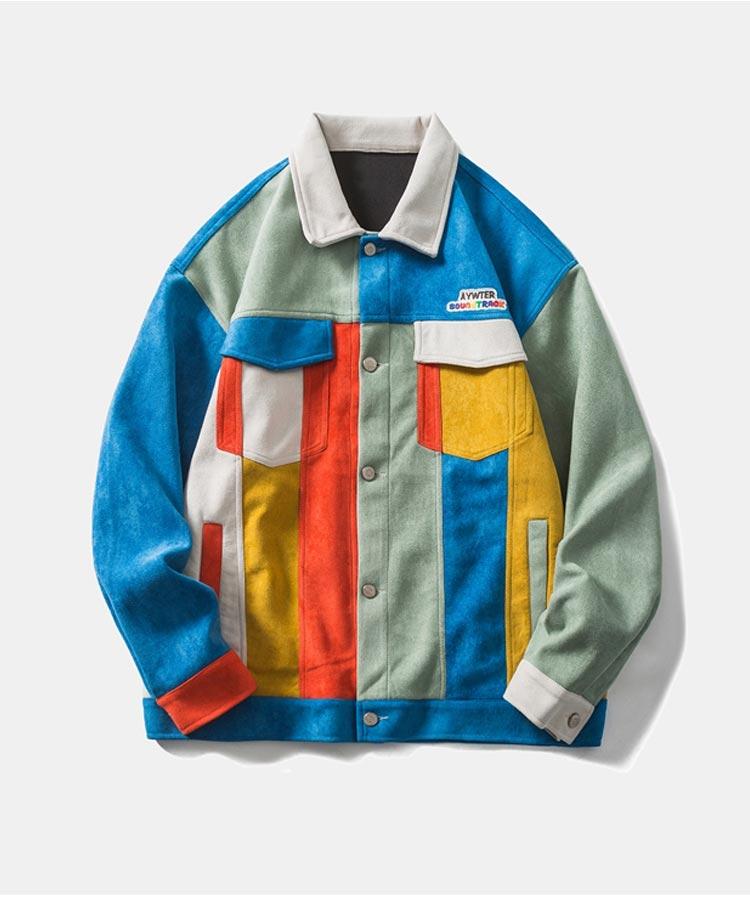 Jackets Retro Hit Color Patchwork Multi-Pocket Varsity Jacket Coat