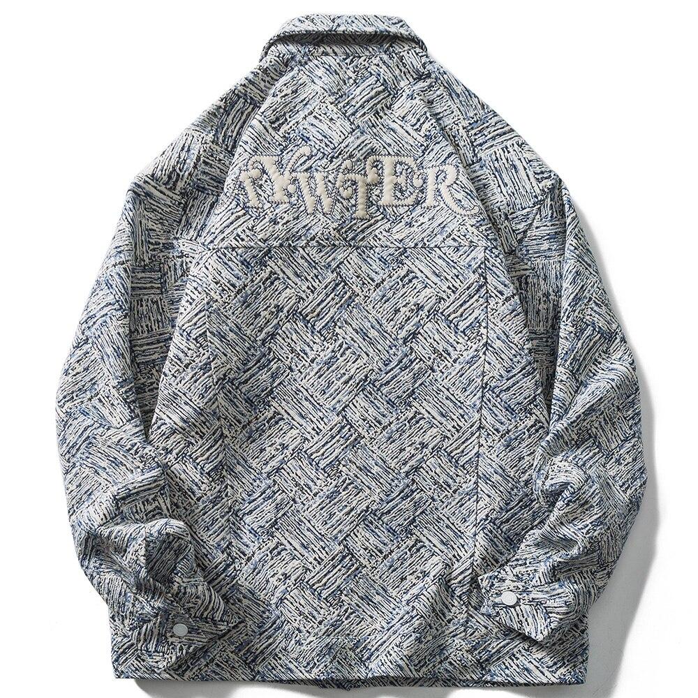 Jacket Men Harajuku Pattern Letter Patch Turn-down Collar Jackets Coat