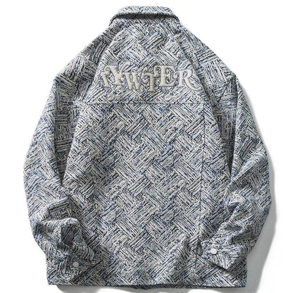 Jacket Men Harajuku Pattern Letter Patch Turn-down Collar Jackets Coat