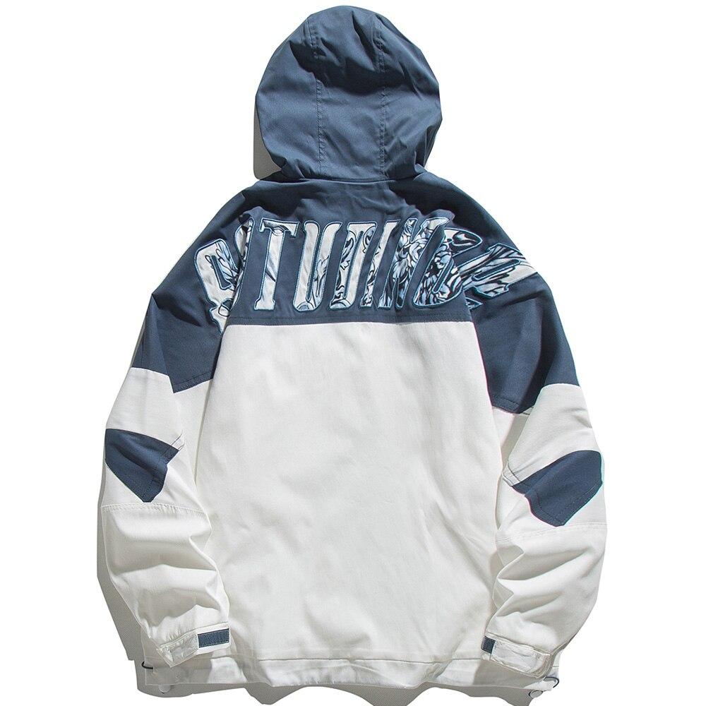 Color Block Zipper Hooded Windbreaker