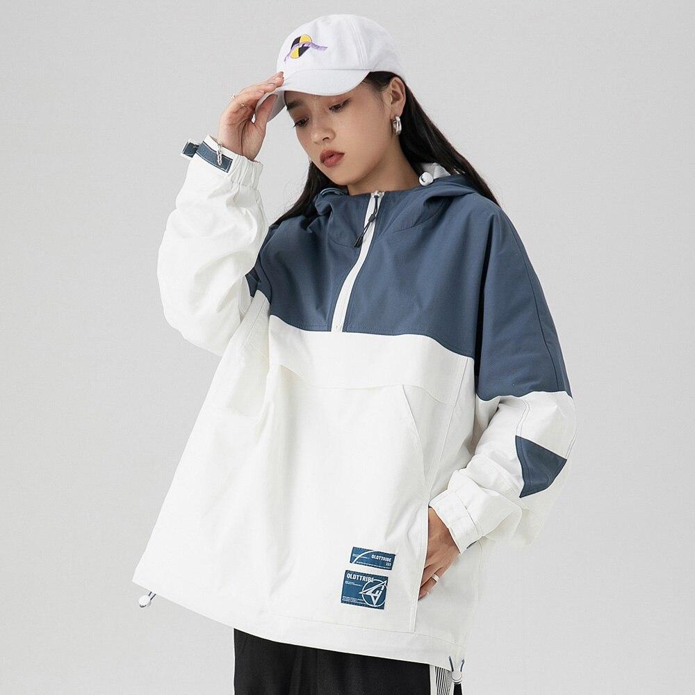 Color Block Zipper Hooded Windbreaker