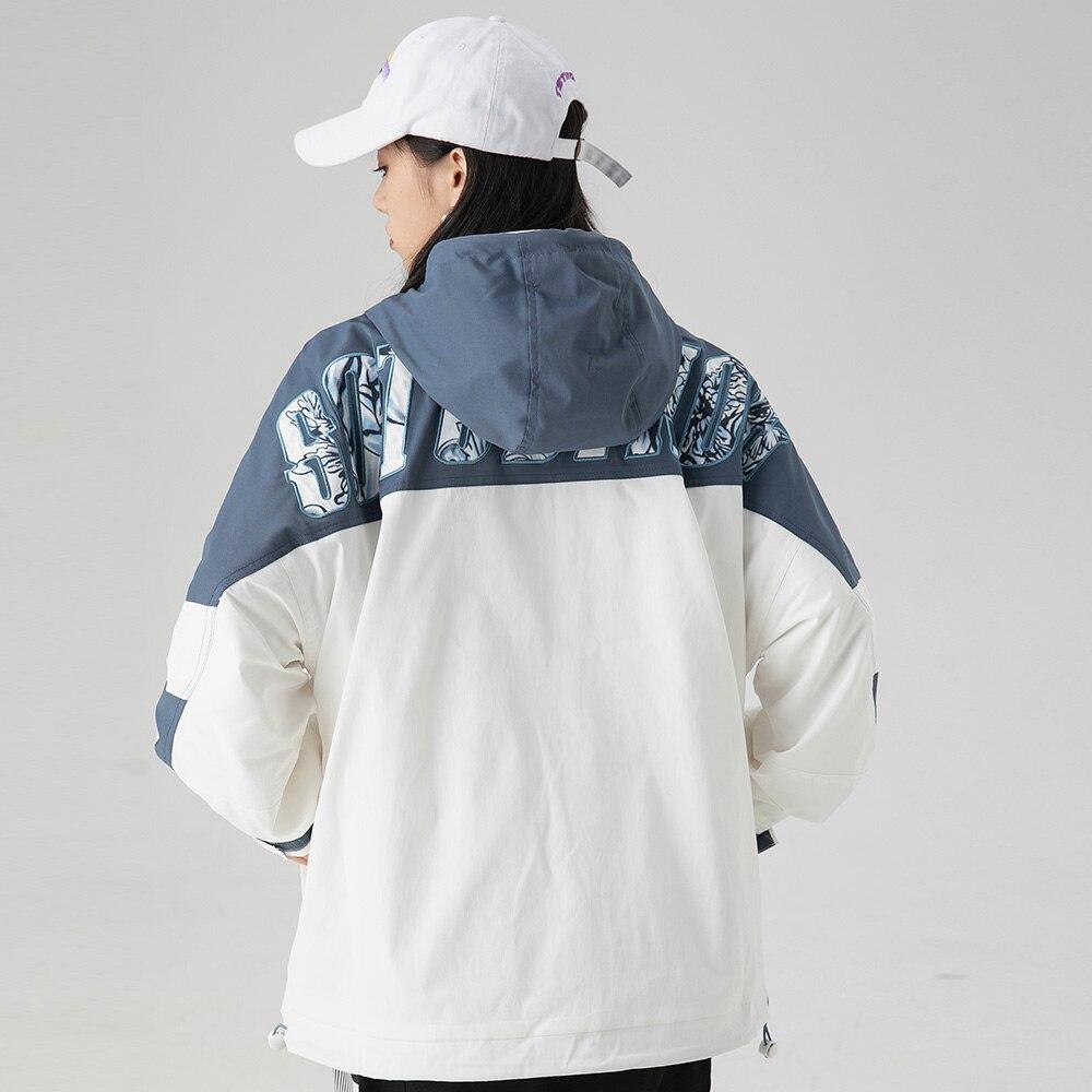 Color Block Zipper Hooded Windbreaker