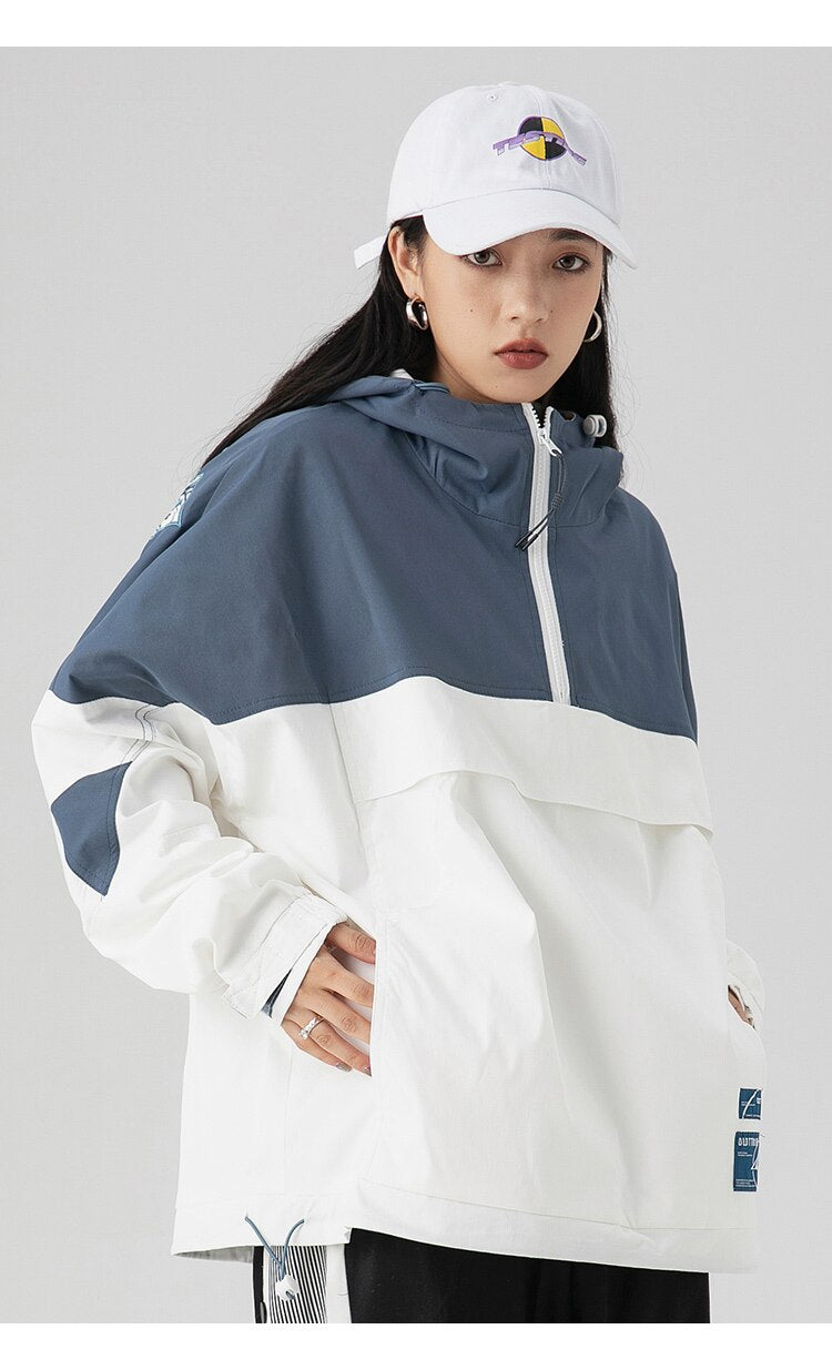 Color Block Zipper Hooded Windbreaker