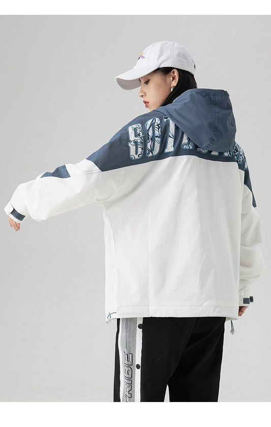 Color Block Zipper Hooded Windbreaker