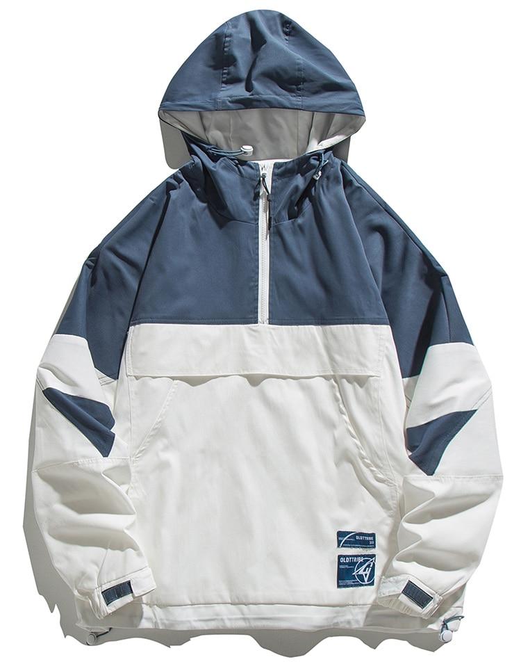 Color Block Zipper Hooded Windbreaker