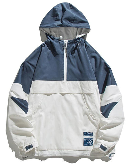 Color Block Zipper Hooded Windbreaker