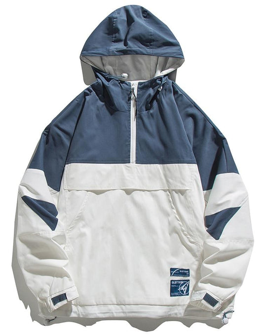 Color Block Zipper Hooded Windbreaker