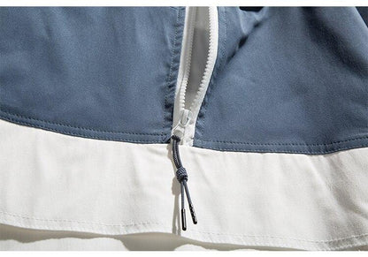 Color Block Zipper Hooded Windbreaker