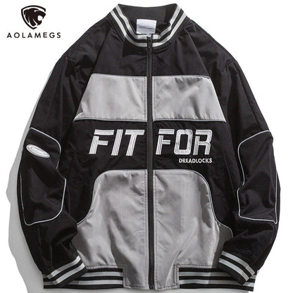 Jacket Men Reflective Strip Patchwork Letter Embroidery Zipper Coat