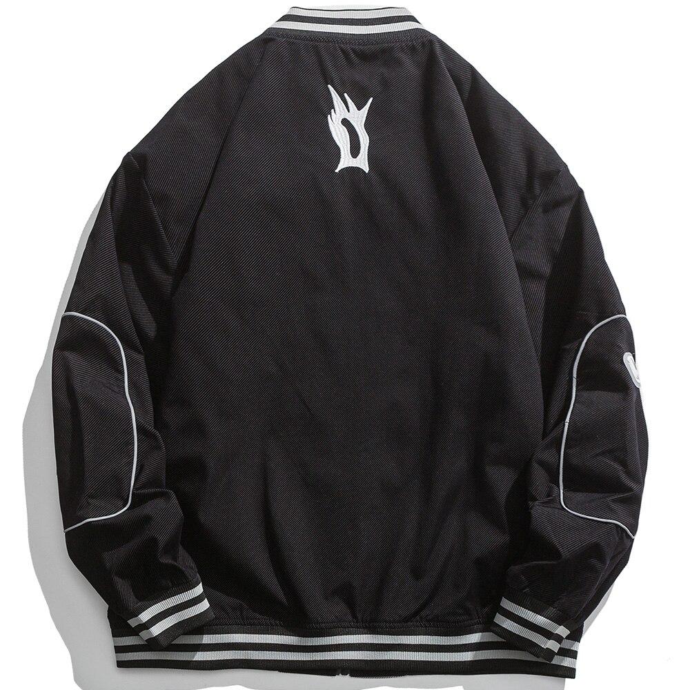 Jacket Men Reflective Strip Patchwork Letter Embroidery Zipper Coat