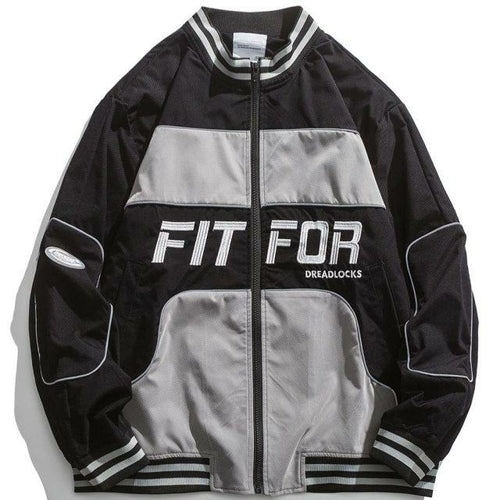 Jacket Men Reflective Strip Patchwork Letter Embroidery Zipper Coat
