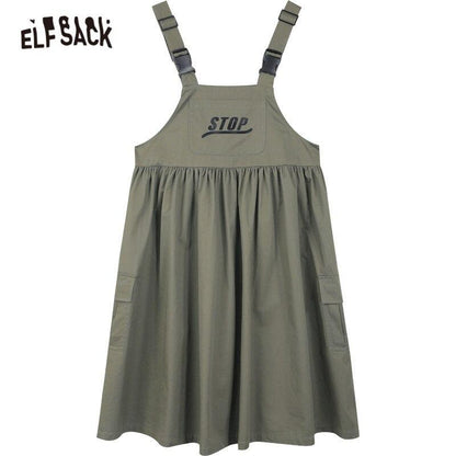 Army Green Casual Vintage Overall Dresses