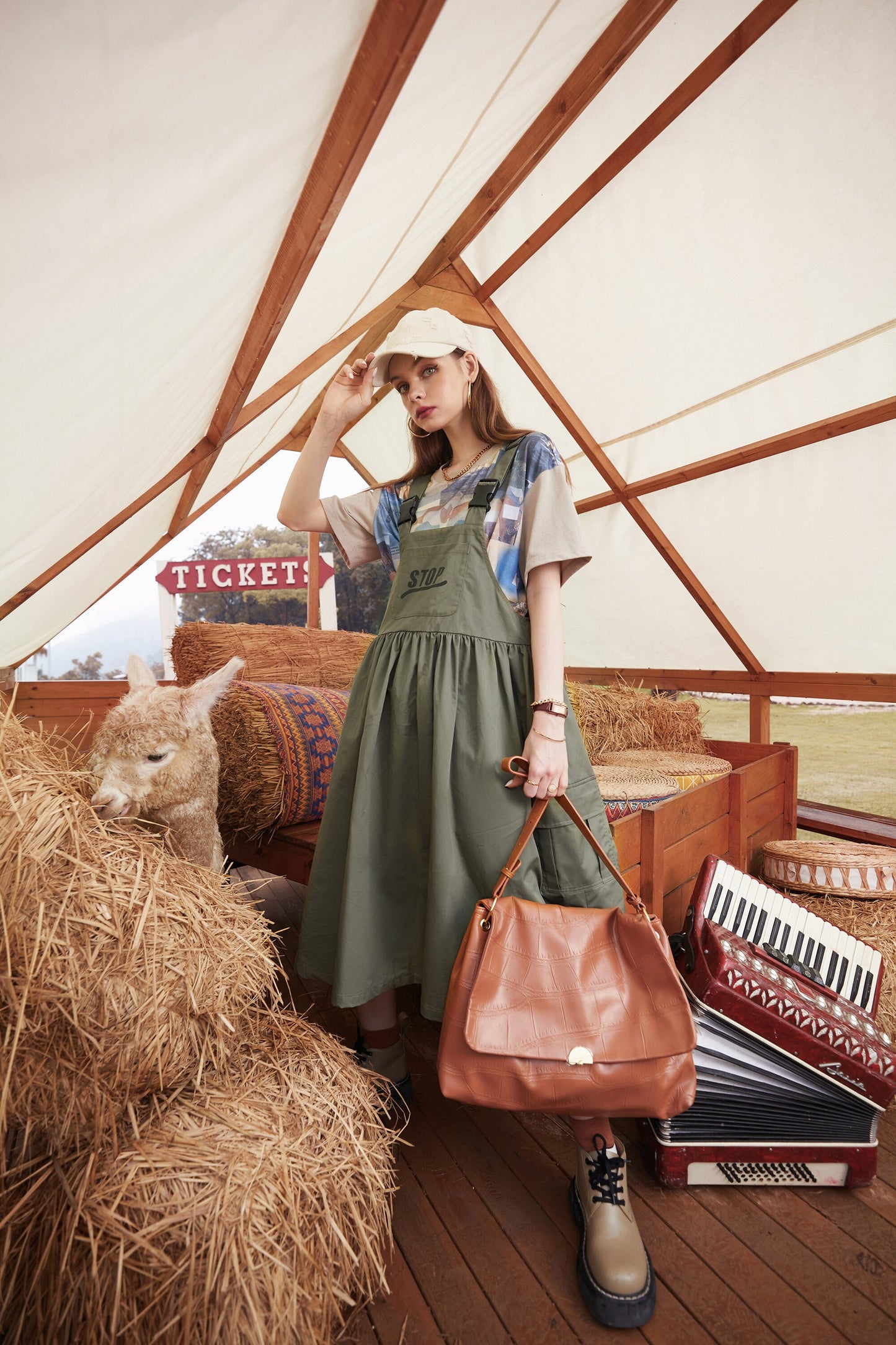 Army Green Casual Vintage Overall Dresses