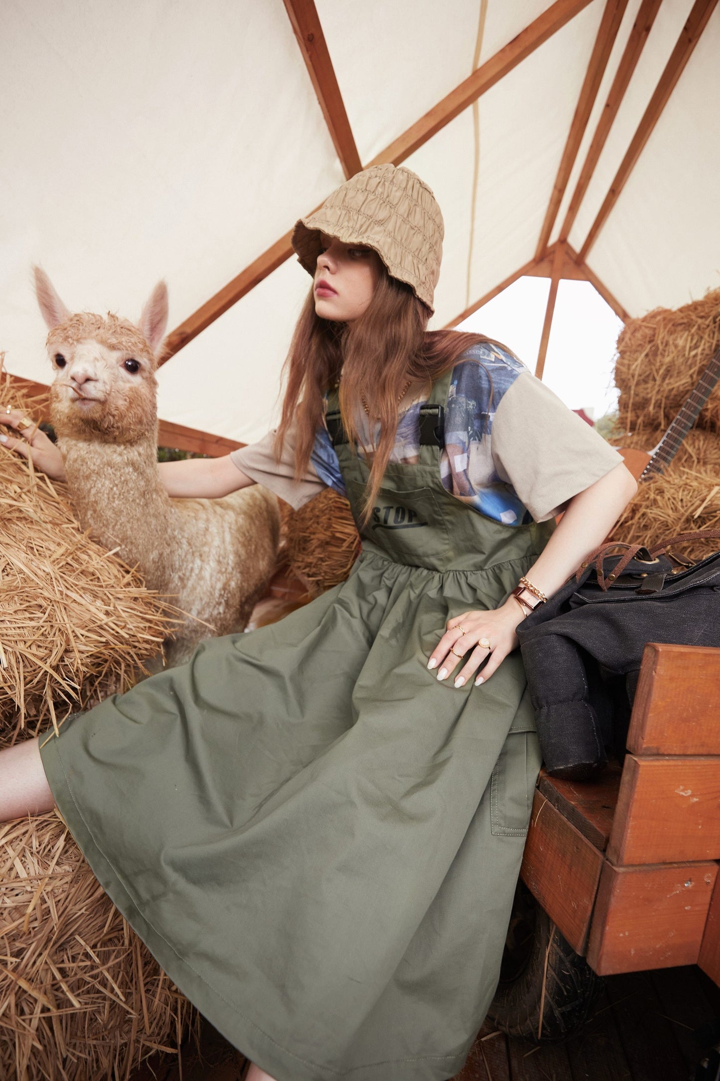 Army Green Casual Vintage Overall Dresses