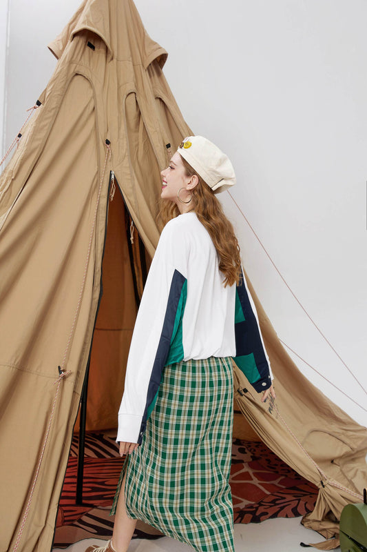 Plaid British High Waist Casual Women Midi Skirts,Autumn Chic Split