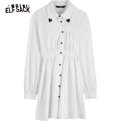 Solid Chic Button Casual Vintage Shirt Dresses Women,Autumn Korean